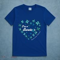 IM A Survivor Ovarian Cancer Awareness Teal Butterfly Heart Funny Gift T-Shirt thumb 5