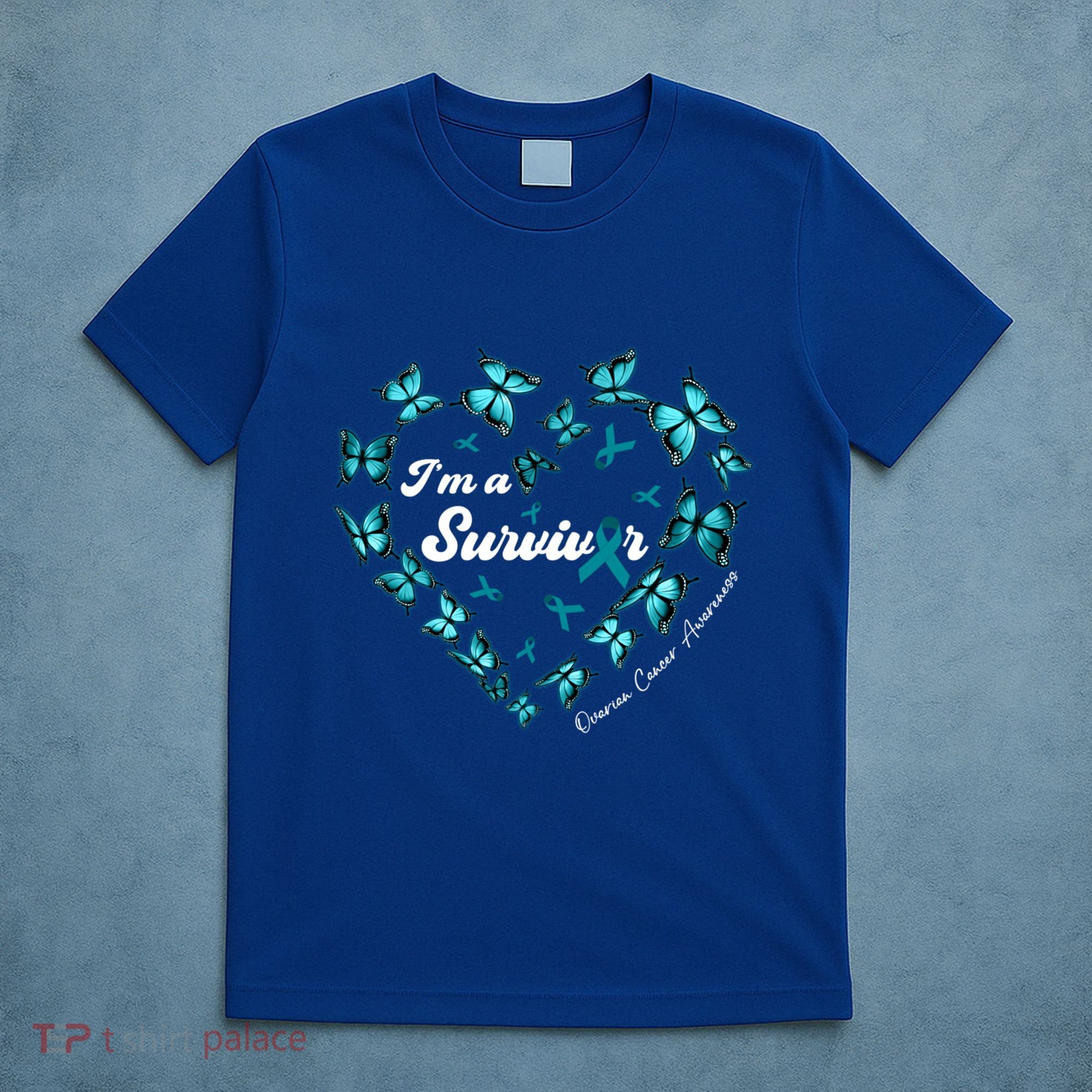 IM A Survivor Ovarian Cancer Awareness Teal Butterfly Heart Funny Gift T-Shirt