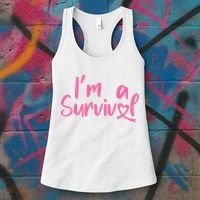 I'm A Survivor Cancer, Pink Ribbon, Breast Cancer Women's Tank Top thumb 3