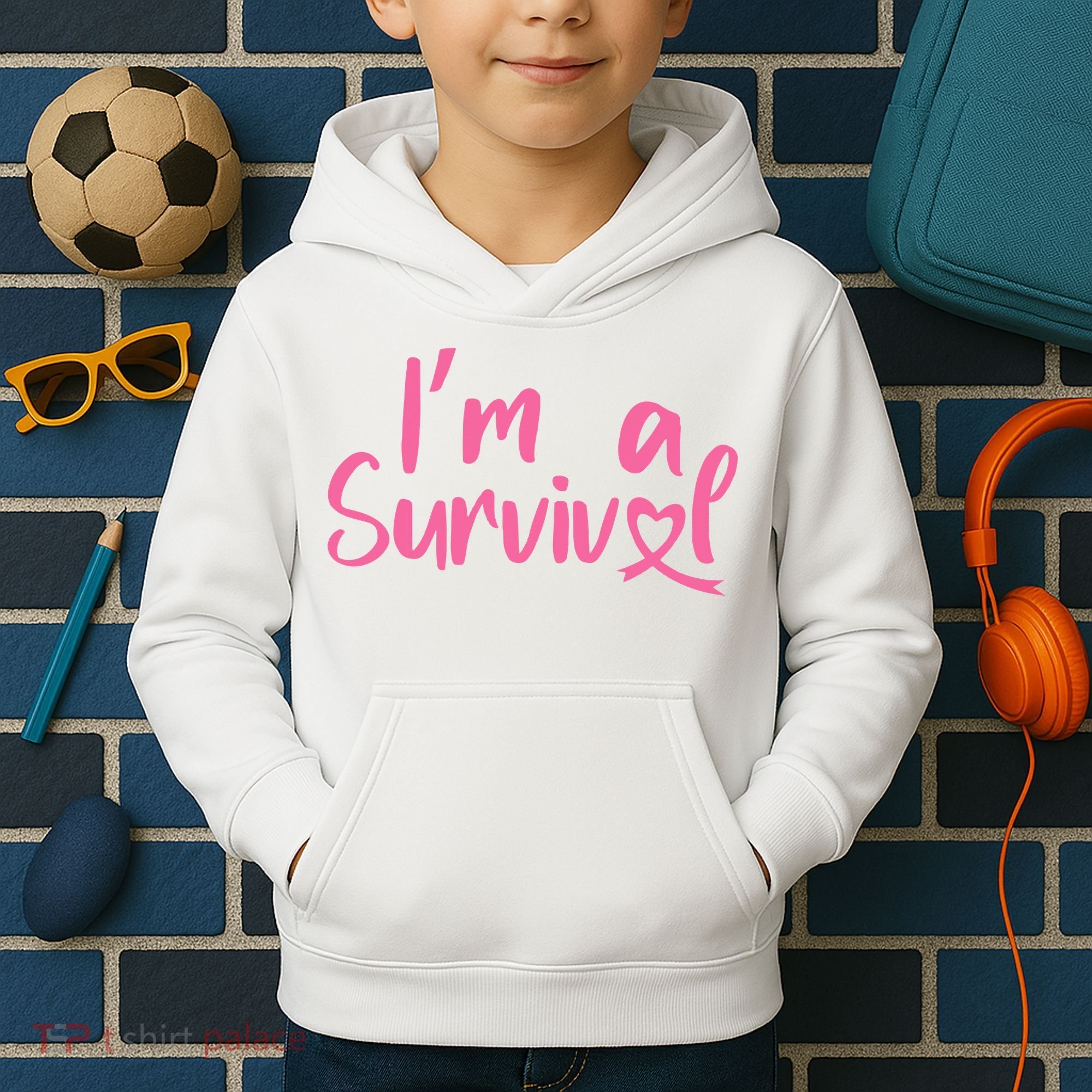 I'm A Survivor Cancer, Pink Ribbon, Breast Cancer Kids Hoodie