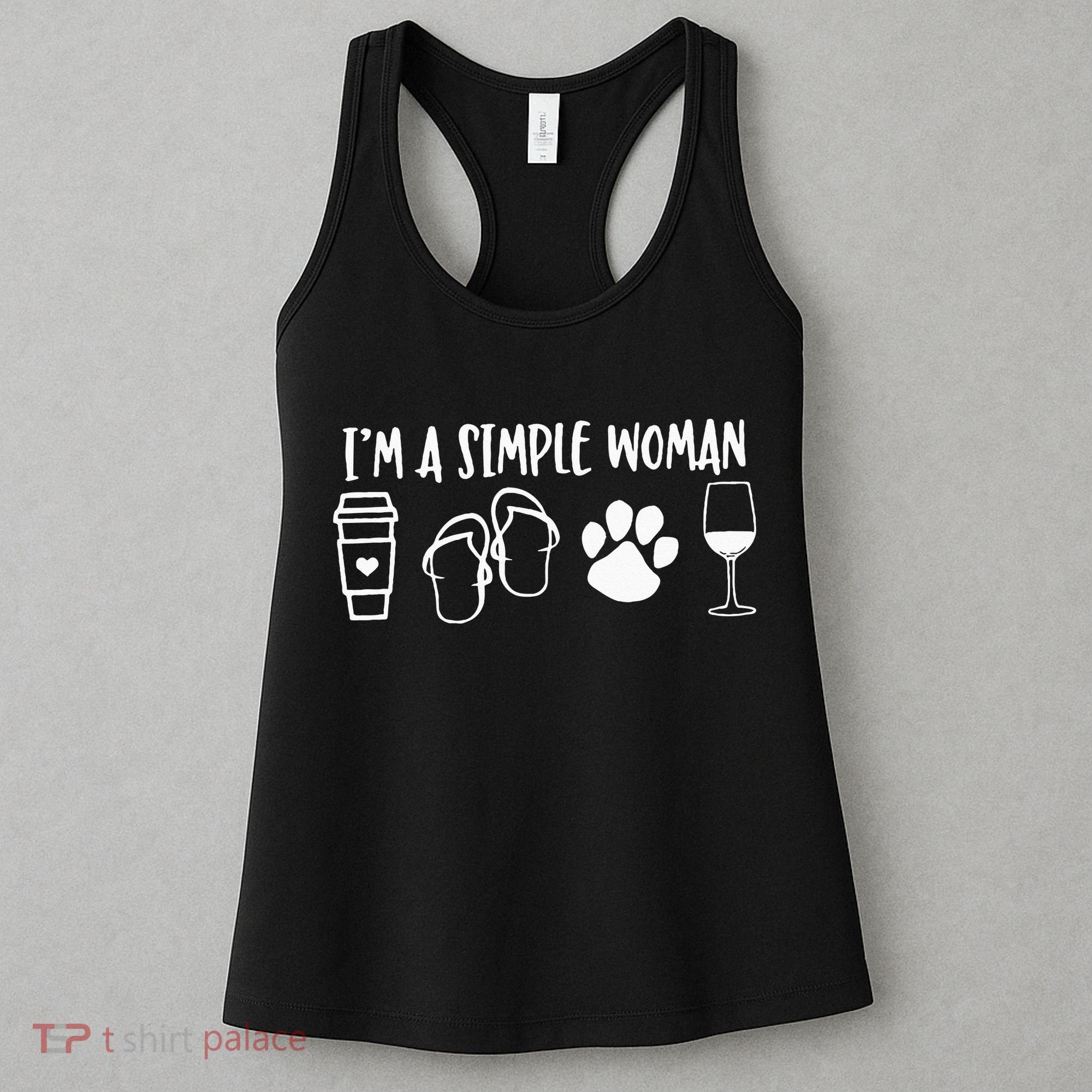I'm A Simple Woman Coffee Flip Flops Dog Wine Women's Tank Top