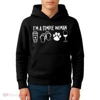 I'm A Simple Woman Coffee Flip Flops Dog Wine Kids Hoodie thumb 4