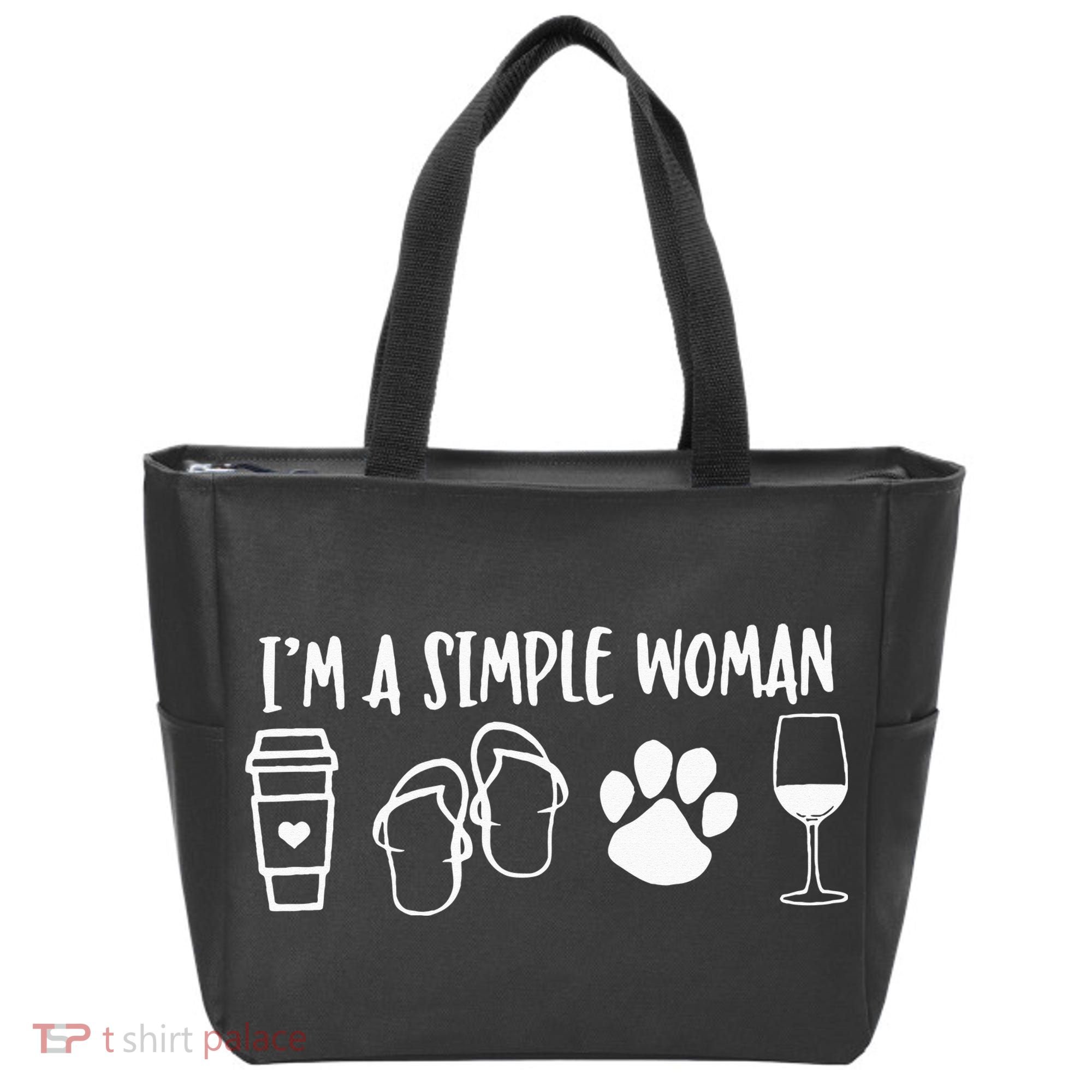 I'm A Simple Woman Coffee Flip Flops Dog Wine Tote Bag