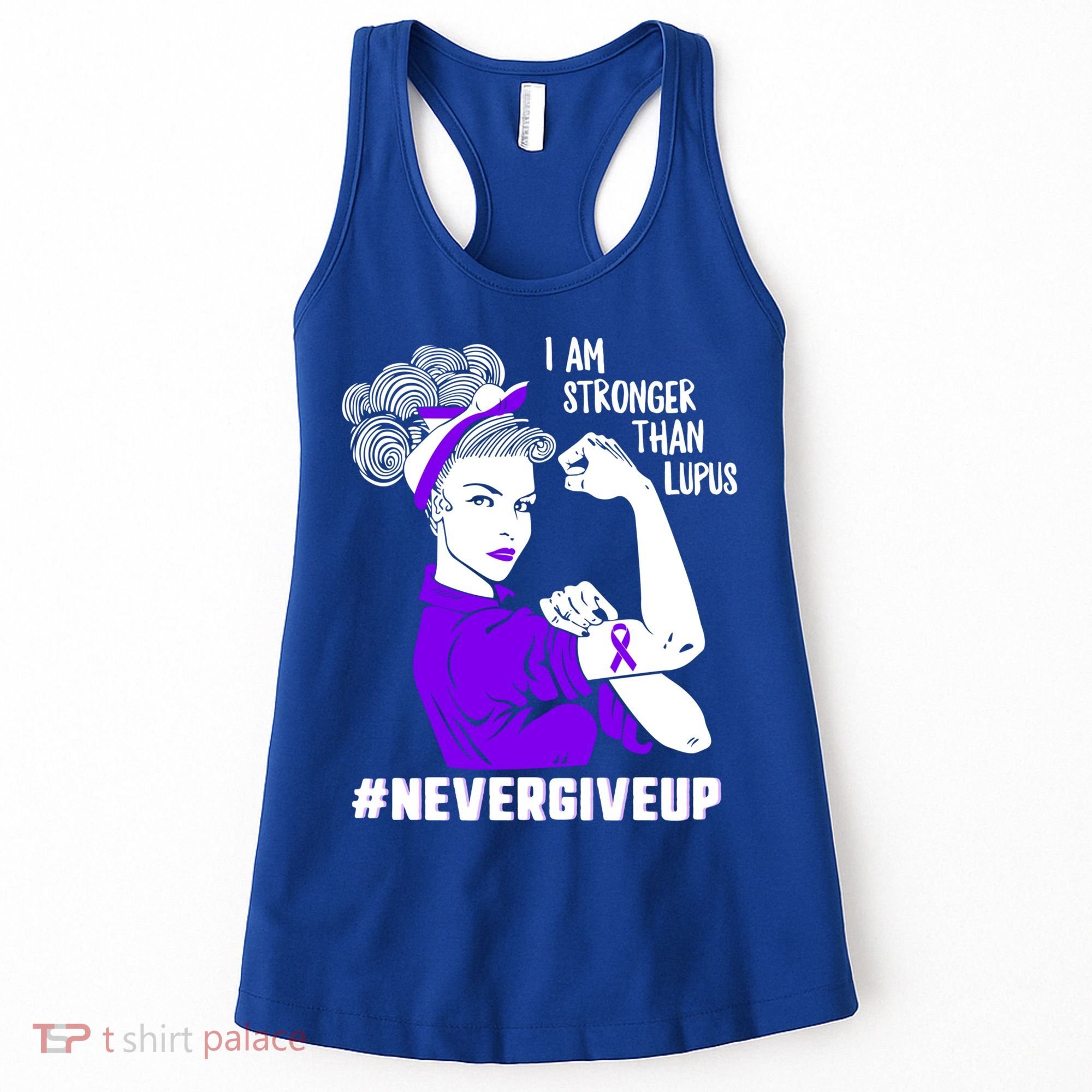 I Am Stronger Than Lupus #Nevergiveup Lupus Awareness Ribbon Cute Gift Women's Tank Top