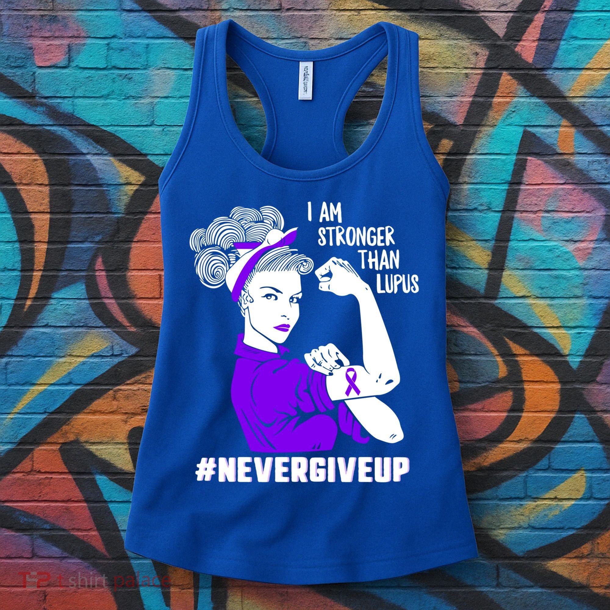 I Am Stronger Than Lupus #Nevergiveup Lupus Awareness Ribbon Cute Gift Women's Tank Top