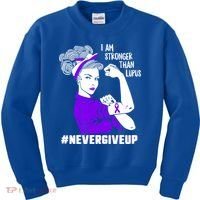 I Am Stronger Than Lupus #Nevergiveup Lupus Awareness Ribbon Cute Gift Kids Sweatshirt thumb 0