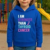 I Am Stronger Than Thyroid Cancer Survivor Awareness Gift Kids Hoodie thumb 3