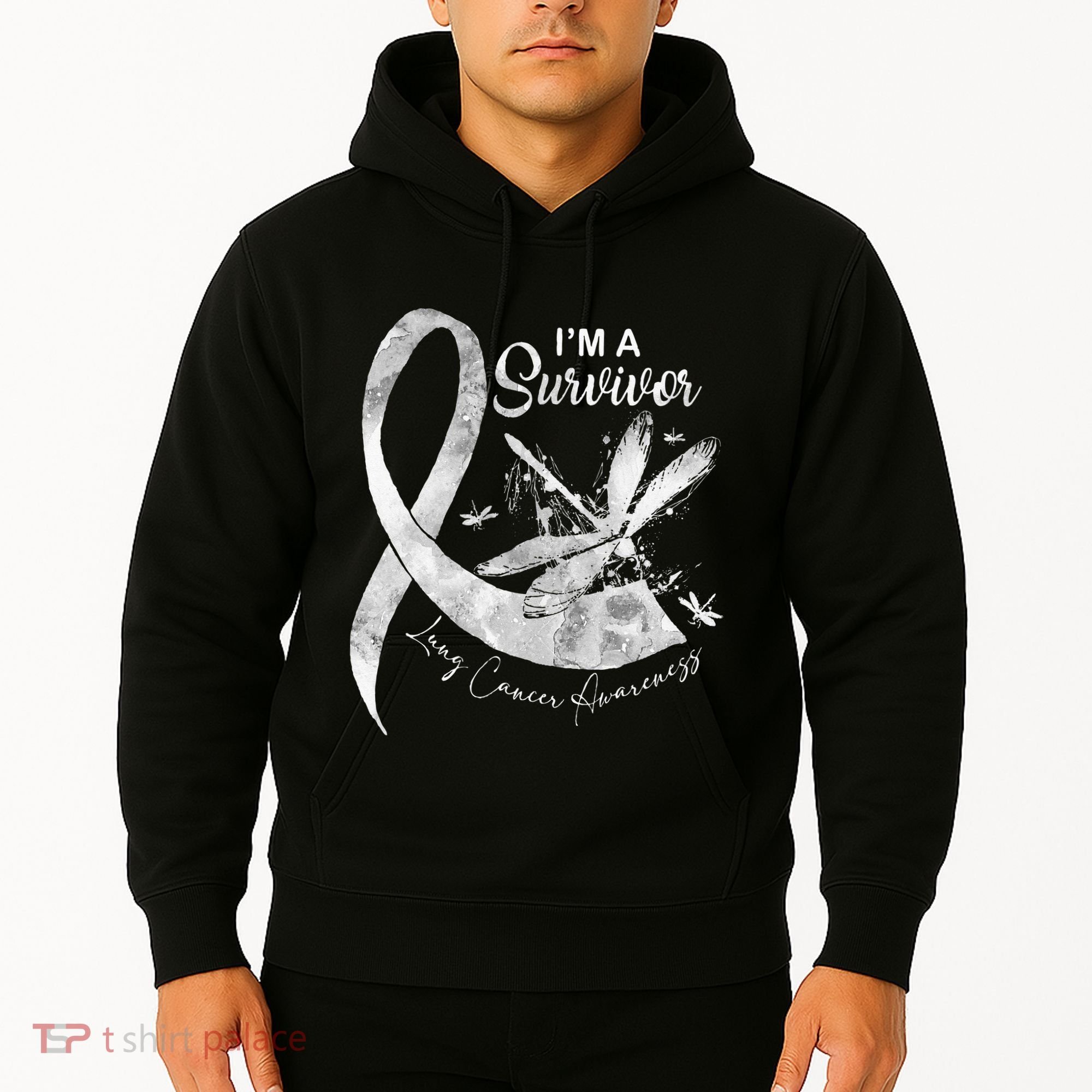 Im A Survivor Lung Cancer Dragonfly White Ribbon Hoodie