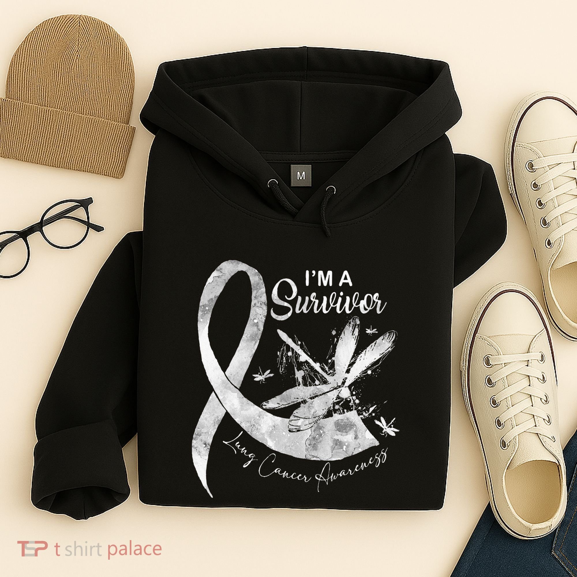 Im A Survivor Lung Cancer Dragonfly White Ribbon Hoodie
