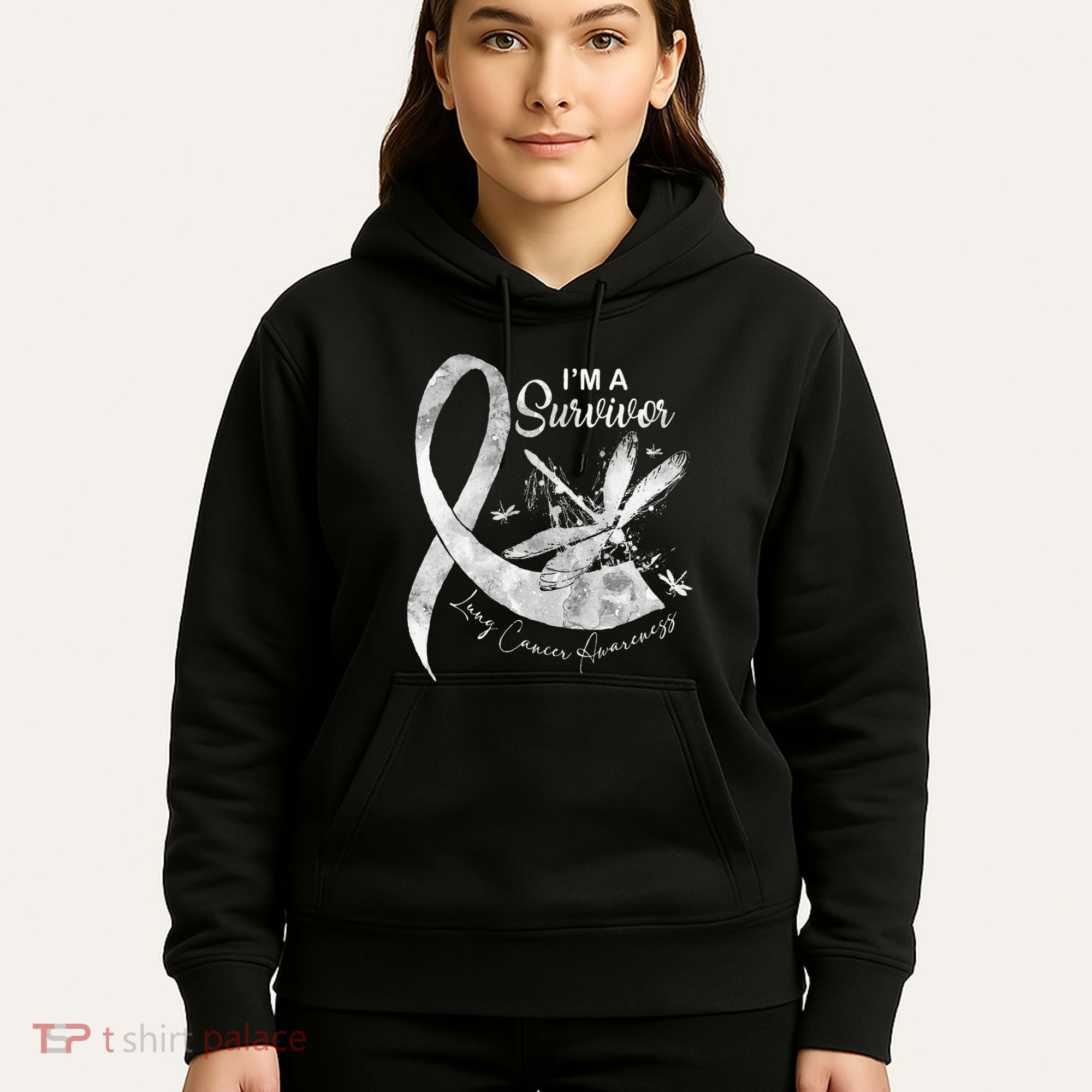 Im A Survivor Lung Cancer Dragonfly White Ribbon Hoodie