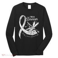Im A Survivor Lung Cancer Dragonfly White Ribbon Long Sleeve Shirt thumb 0