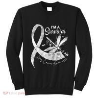 Im A Survivor Lung Cancer Dragonfly White Ribbon Sweatshirt thumb 0