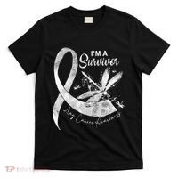 Im A Survivor Lung Cancer Dragonfly White Ribbon T-Shirt thumb 0