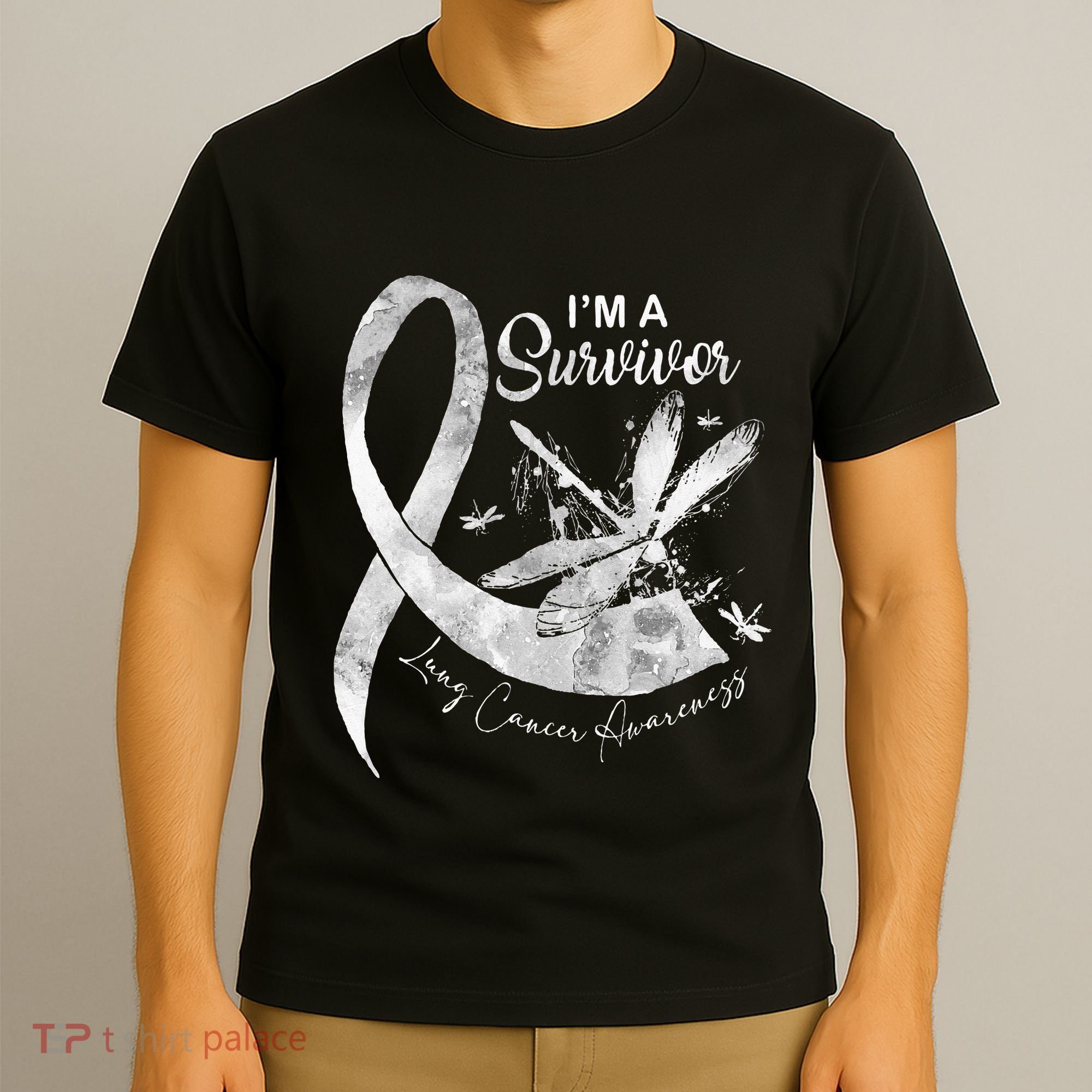Im A Survivor Lung Cancer Dragonfly White Ribbon T-Shirt