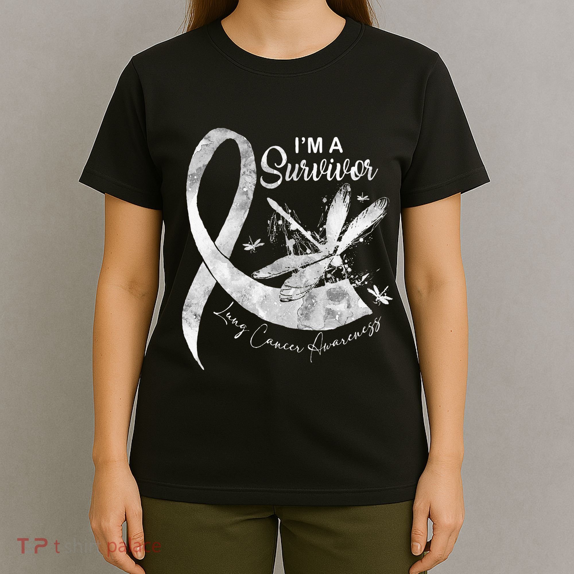 Im A Survivor Lung Cancer Dragonfly White Ribbon T-Shirt