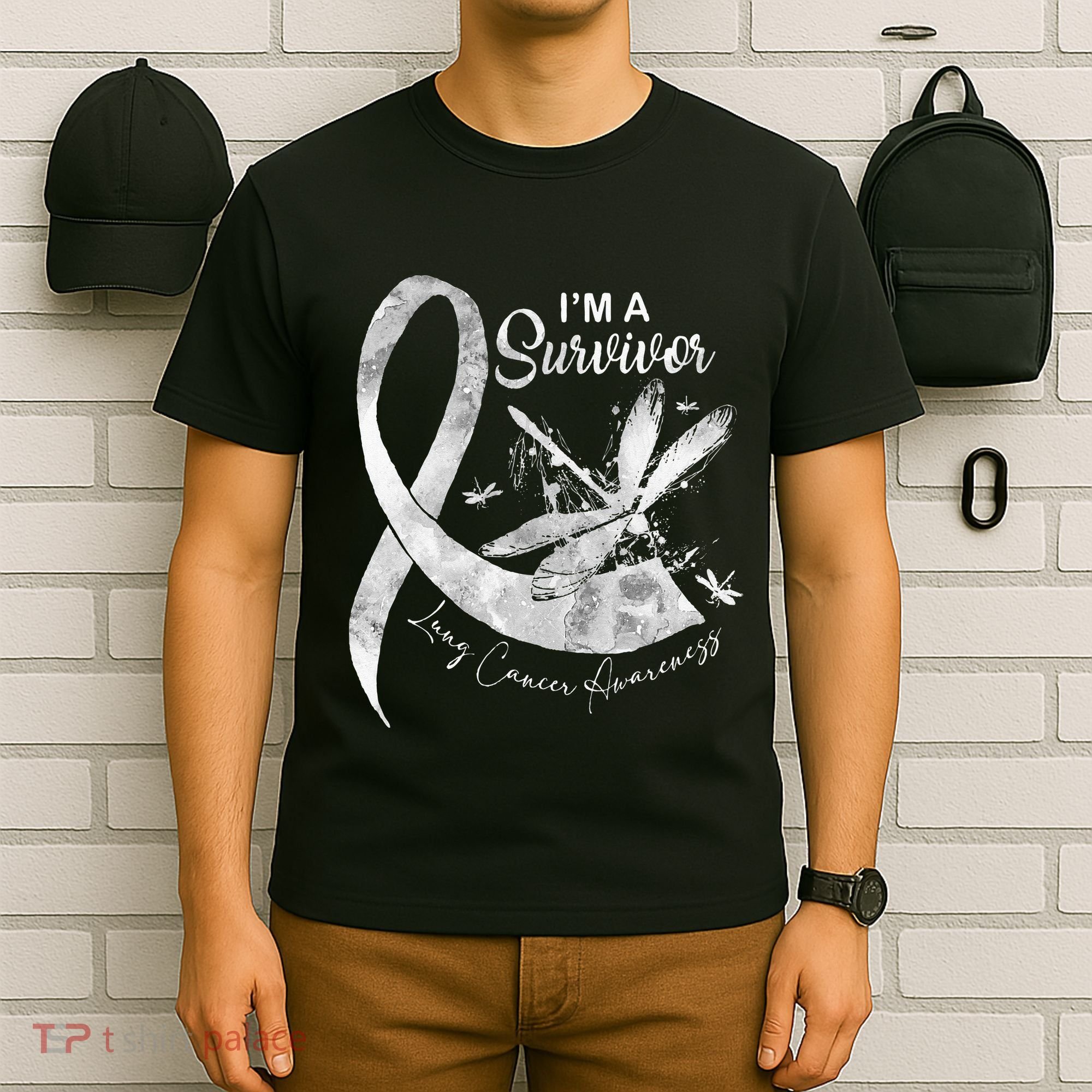 Im A Survivor Lung Cancer Dragonfly White Ribbon T-Shirt