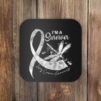 Im A Survivor Lung Cancer Dragonfly White Ribbon Coaster thumb 0