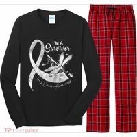 Im A Survivor Lung Cancer Dragonfly White Ribbon Long Sleeve Pajama Set thumb 0