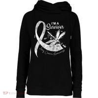 Im A Survivor Lung Cancer Dragonfly White Ribbon Womens Funnel Neck Pullover Hood thumb 0