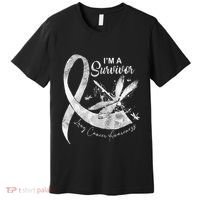 Im A Survivor Lung Cancer Dragonfly White Ribbon Premium T-Shirt thumb 0