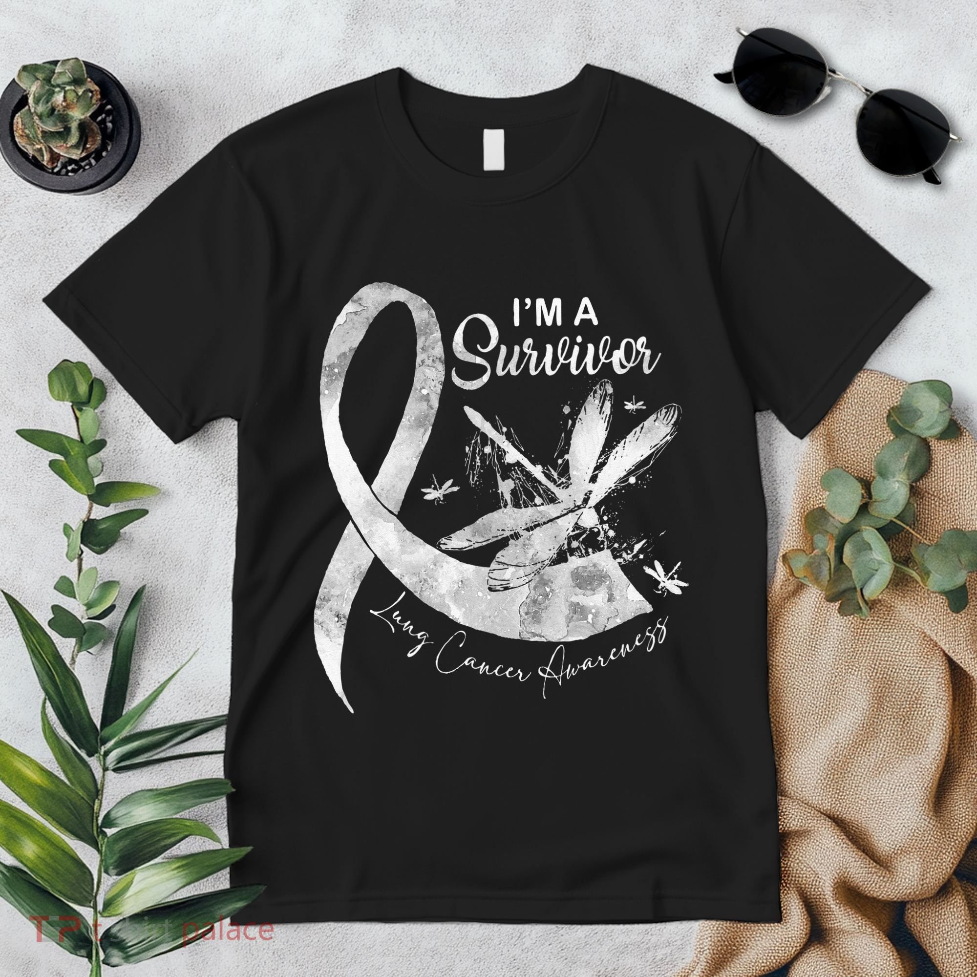 Im A Survivor Lung Cancer Dragonfly White Ribbon Premium T-Shirt