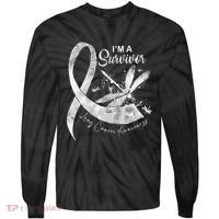 Im A Survivor Lung Cancer Dragonfly White Ribbon Tie-Dye Long Sleeve Shirt thumb 0