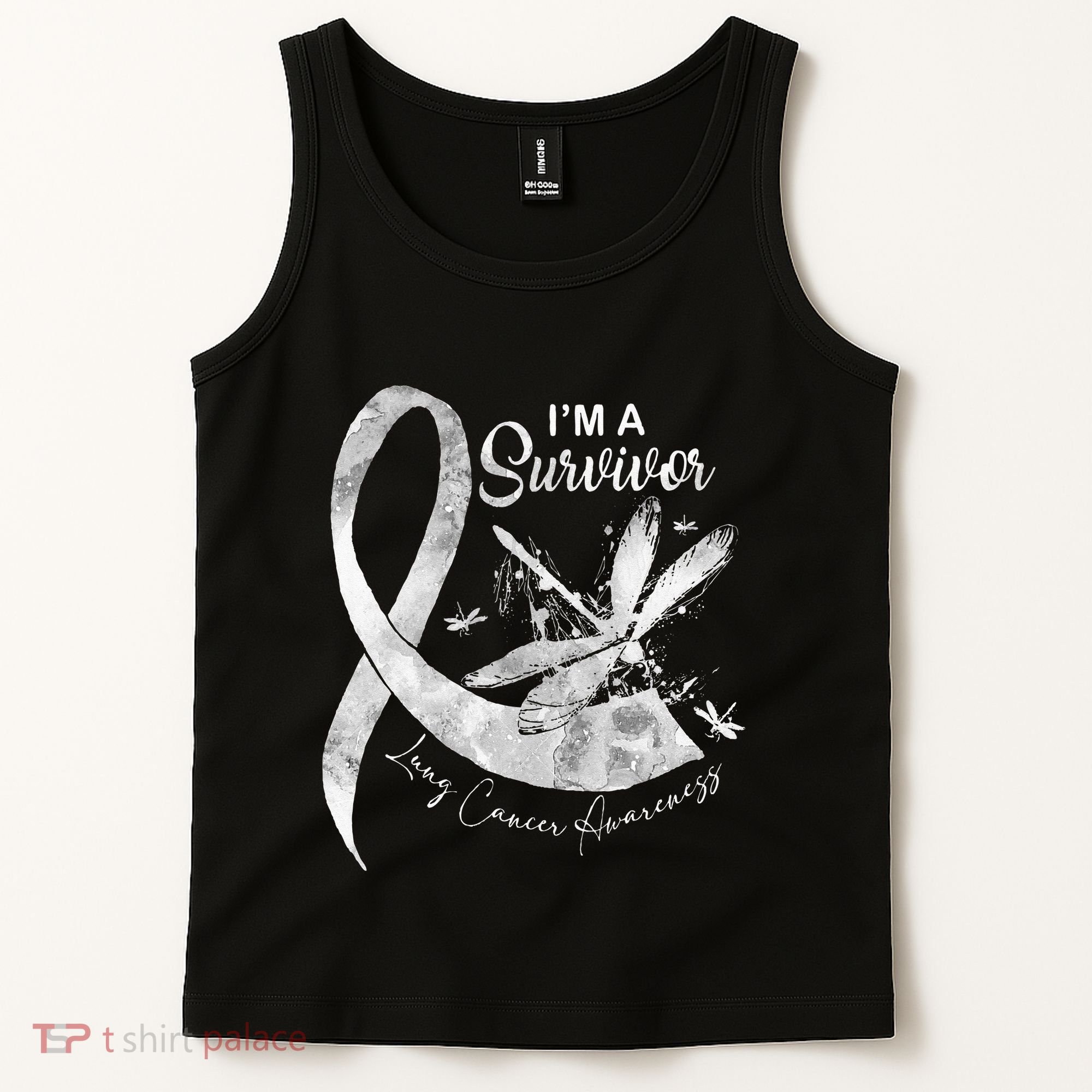 Im A Survivor Lung Cancer Dragonfly White Ribbon Tank Top