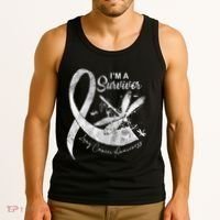 Im A Survivor Lung Cancer Dragonfly White Ribbon Tank Top thumb 3