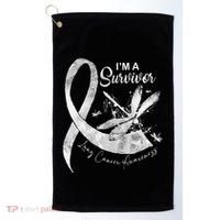 Im A Survivor Lung Cancer Dragonfly White Ribbon Golf Towel thumb 0