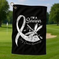 Im A Survivor Lung Cancer Dragonfly White Ribbon Golf Towel thumb 1