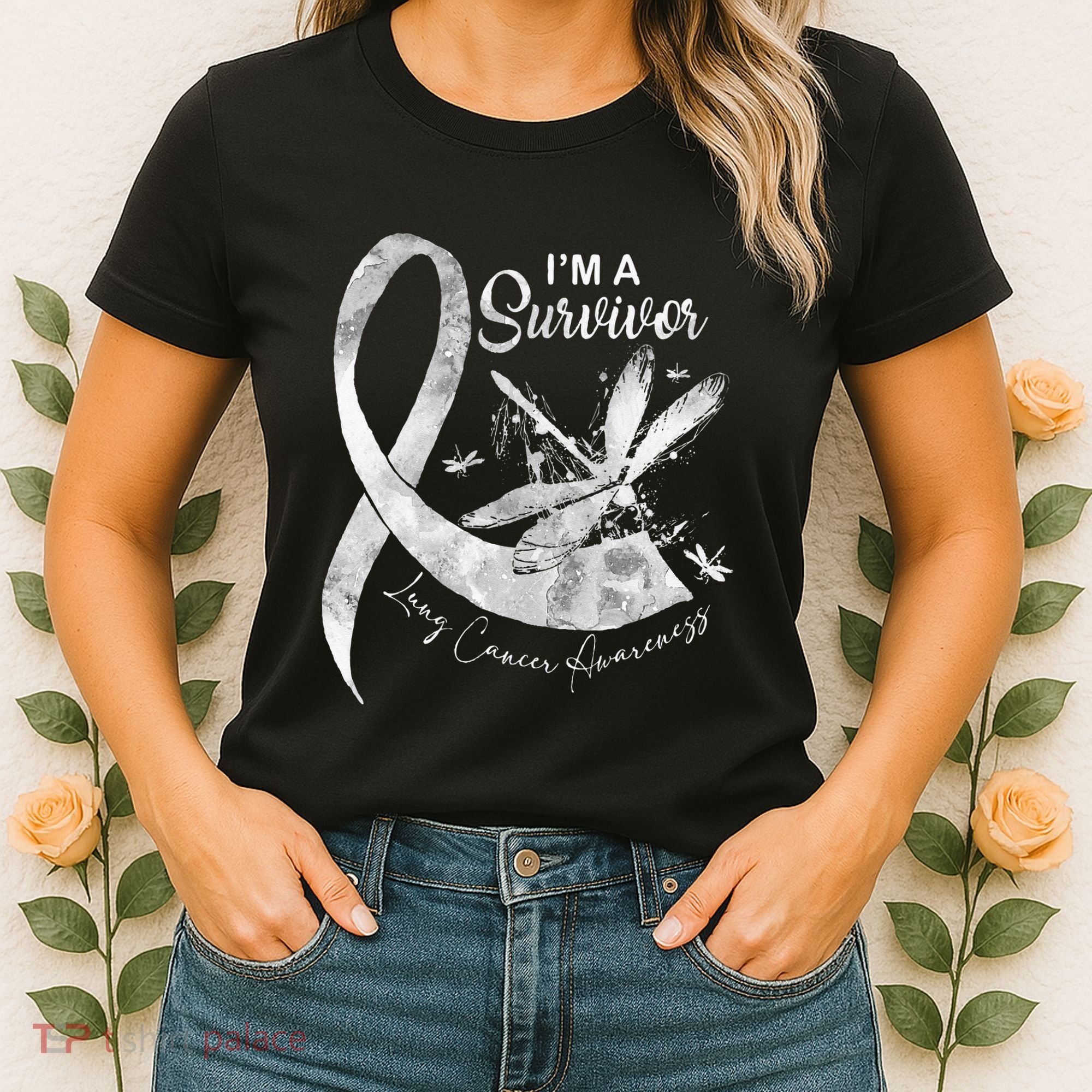 Im A Survivor Lung Cancer Dragonfly White Ribbon Women's T-Shirt