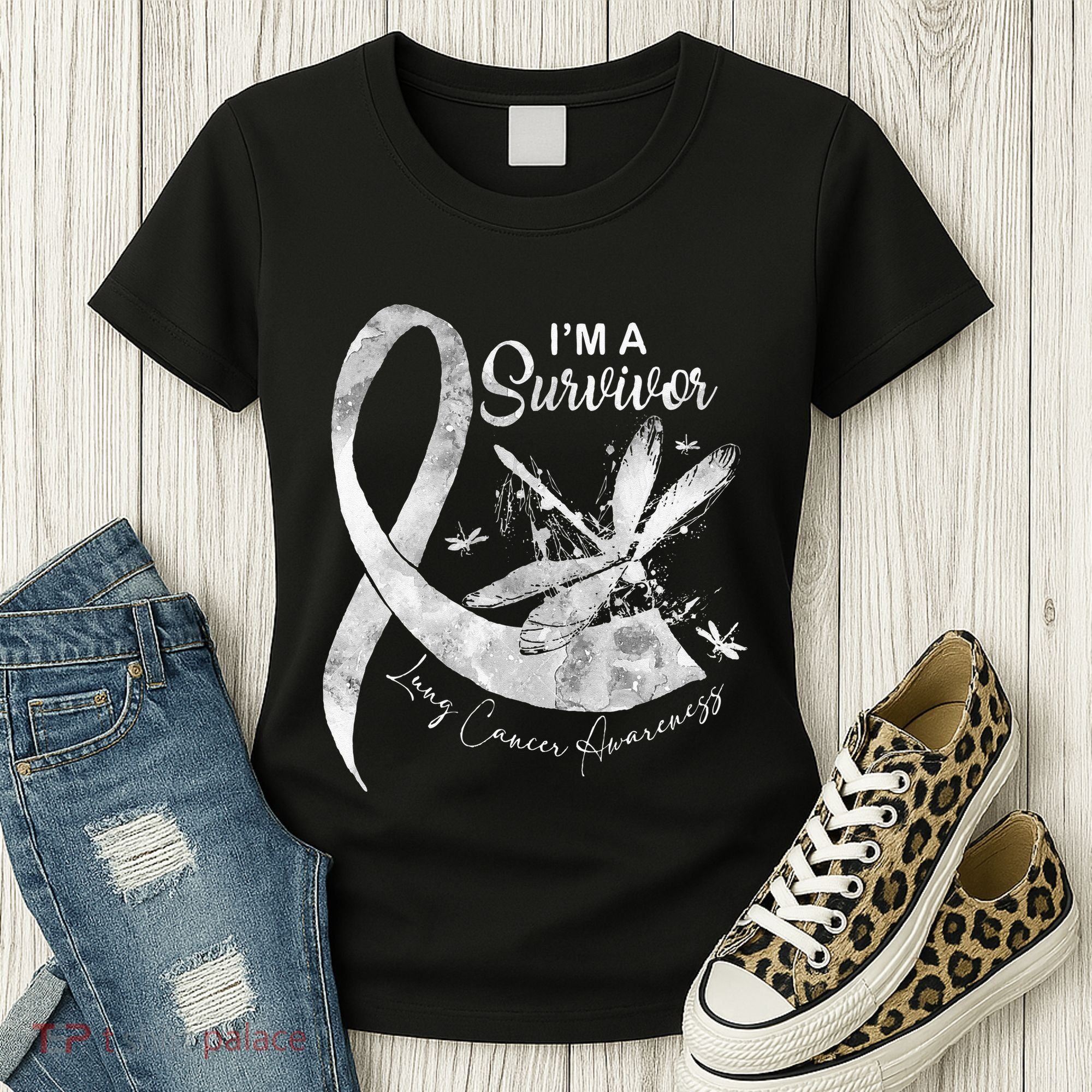 Im A Survivor Lung Cancer Dragonfly White Ribbon Women's T-Shirt