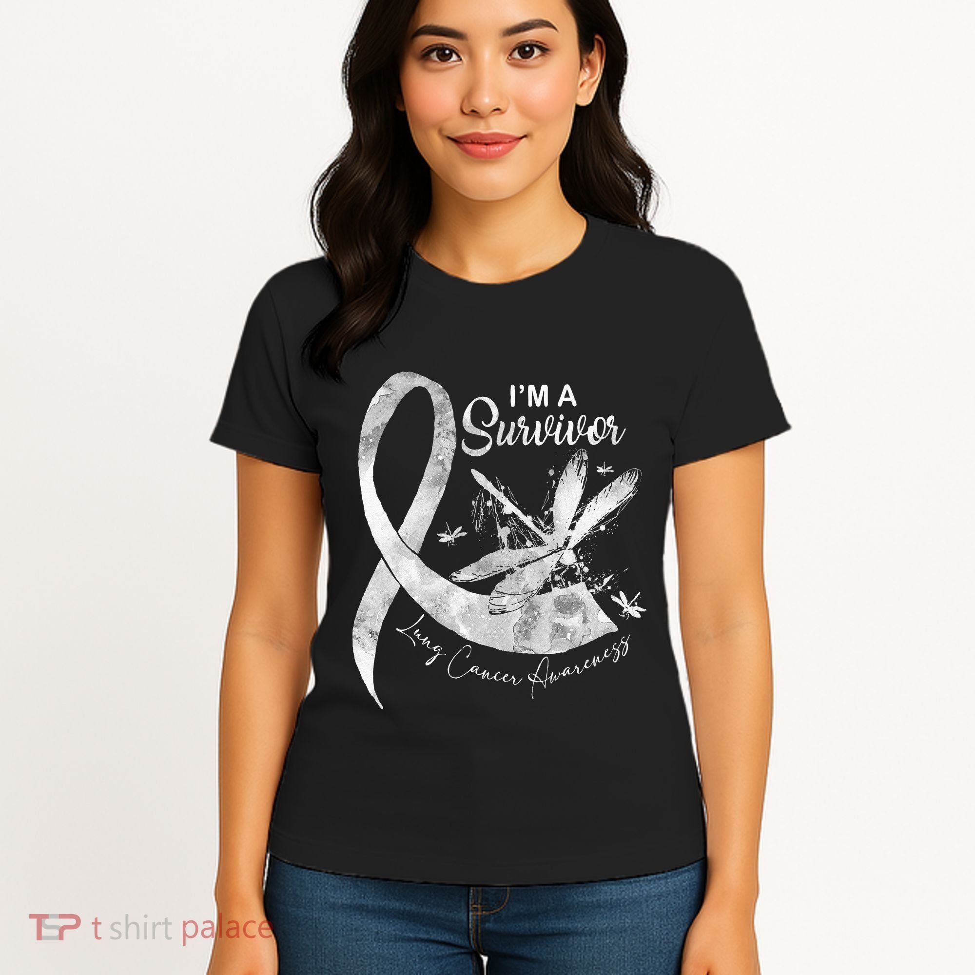 Im A Survivor Lung Cancer Dragonfly White Ribbon Women's T-Shirt