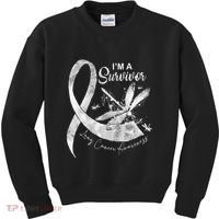 Im A Survivor Lung Cancer Dragonfly White Ribbon Kids Sweatshirt thumb 0