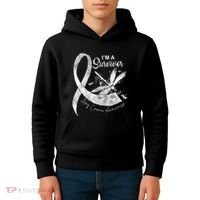 Im A Survivor Lung Cancer Dragonfly White Ribbon Kids Hoodie thumb 4