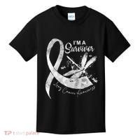 Im A Survivor Lung Cancer Dragonfly White Ribbon Kids T-Shirt thumb 0