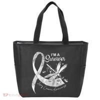 Im A Survivor Lung Cancer Dragonfly White Ribbon Tote Bag thumb 0