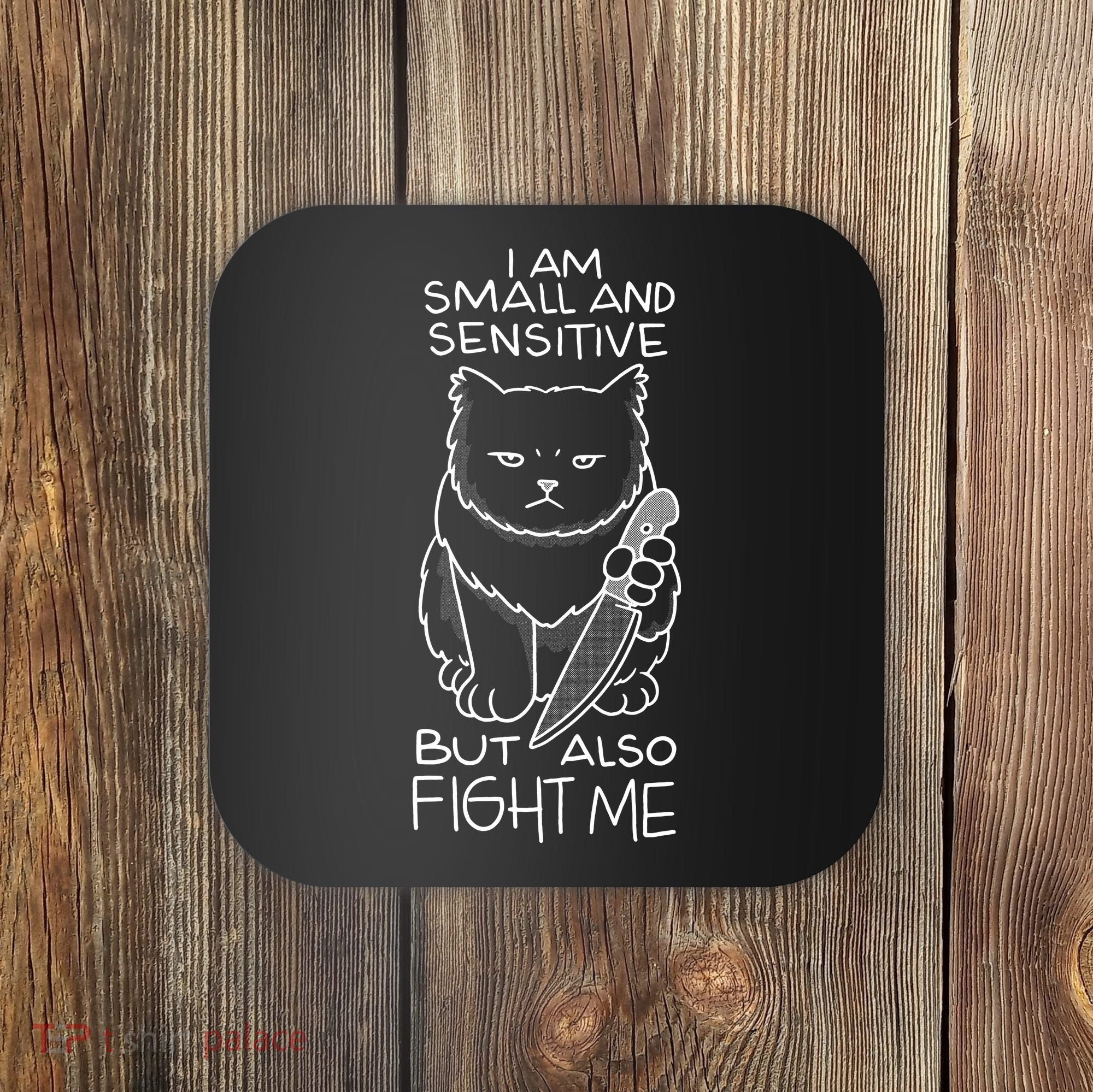 I Am Small And Sensitive But Also Fight Me Funny Cat Coaster