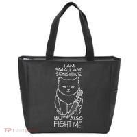I Am Small And Sensitive But Also Fight Me Funny Cat Tote Bag thumb 0