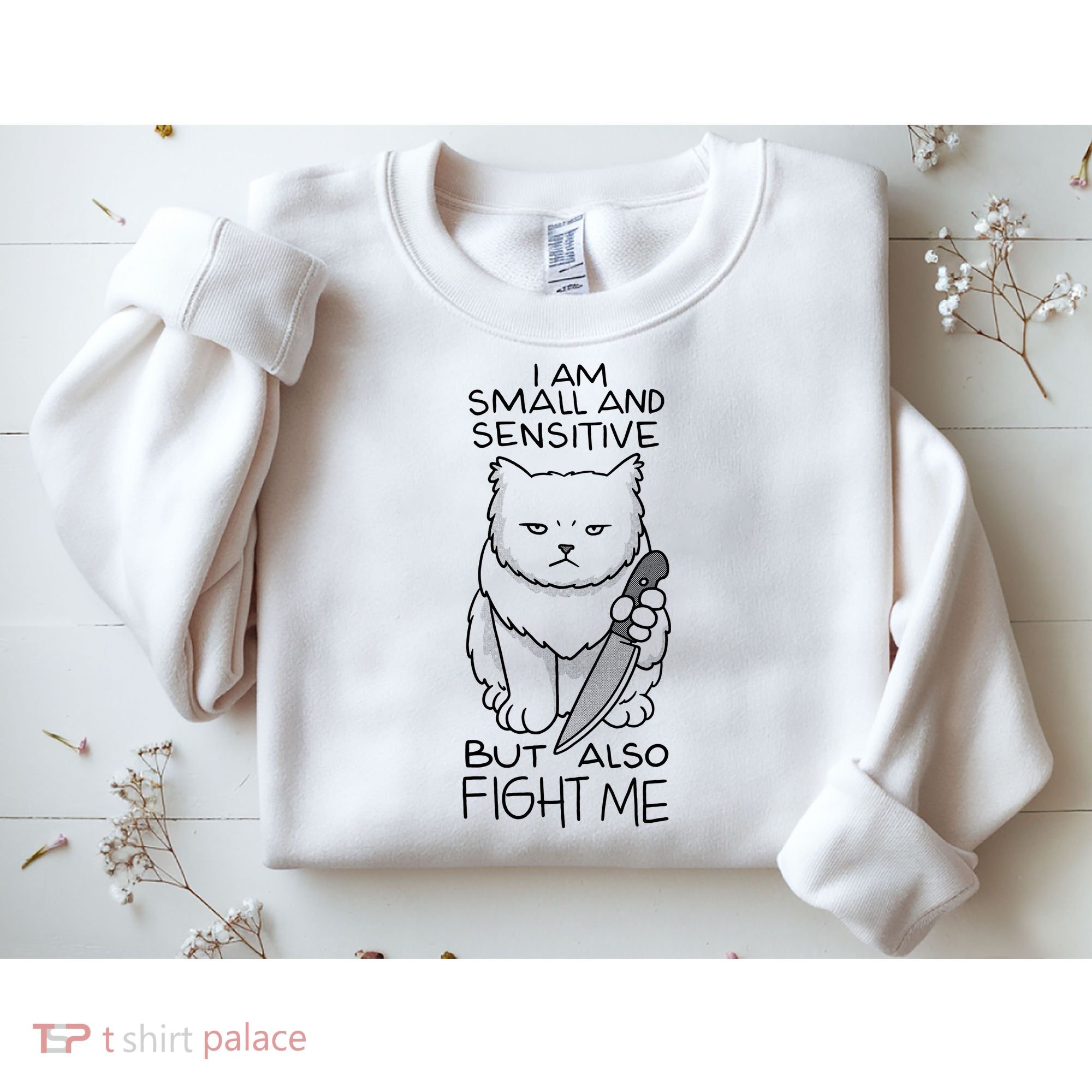 I Am Small And Sensitive But Also Fight Me Funny Cat Sweatshirt