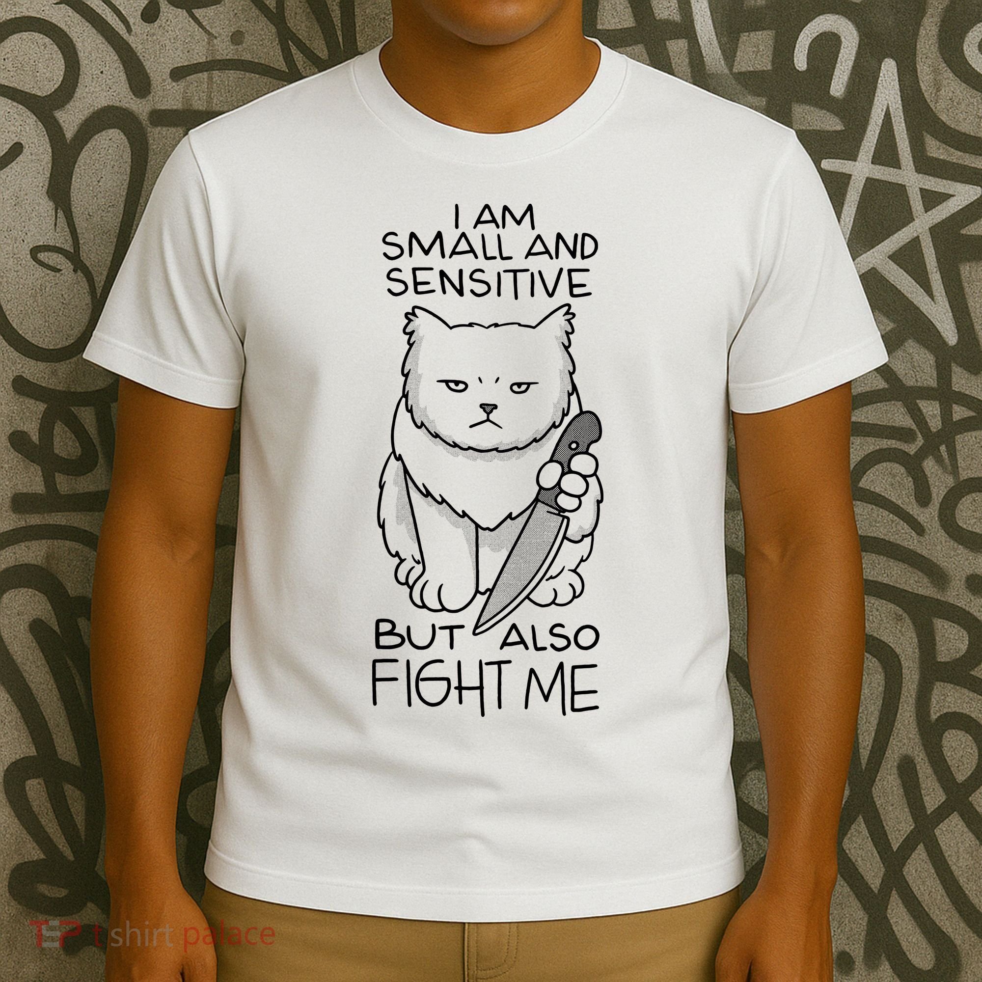 I Am Small And Sensitive But Also Fight Me Funny Cat T-Shirt