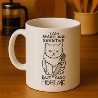 I Am Small And Sensitive But Also Fight Me Funny Cat Coffee Mug thumb 4