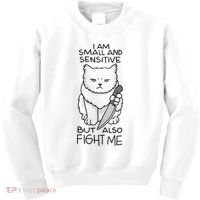 I Am Small And Sensitive But Also Fight Me Funny Cat Kids Sweatshirt thumb 0