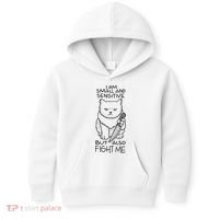 I Am Small And Sensitive But Also Fight Me Funny Cat Kids Hoodie thumb 0