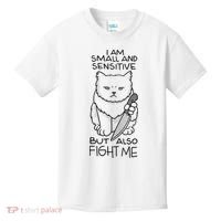 I Am Small And Sensitive But Also Fight Me Funny Cat Kids T-Shirt thumb 0