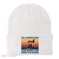 Im A Simple Man I Like Boobs And Sprint Car Racing Beanie thumb 0