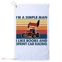 Im A Simple Man I Like Boobs And Sprint Car Racing Golf Towel thumb 0