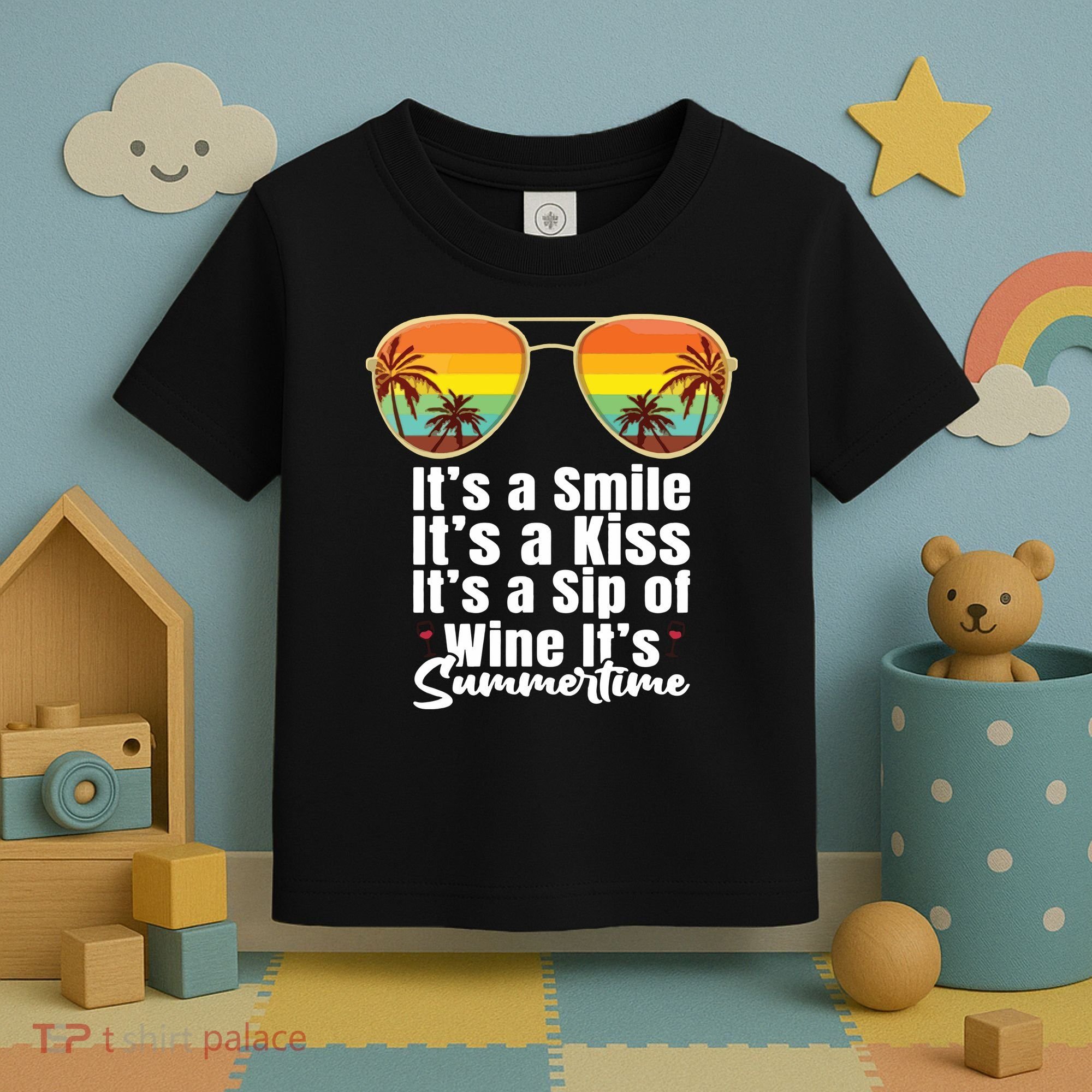 Its A Smile Its A Kiss Its A Sip Of Wine Its Summertime Toddler T-Shirt
