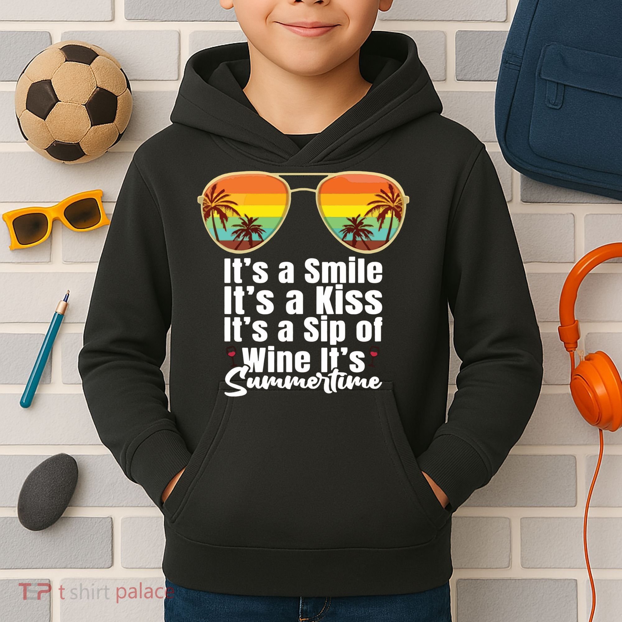 Its A Smile Its A Kiss Its A Sip Of Wine Its Summertime Kids Hoodie
