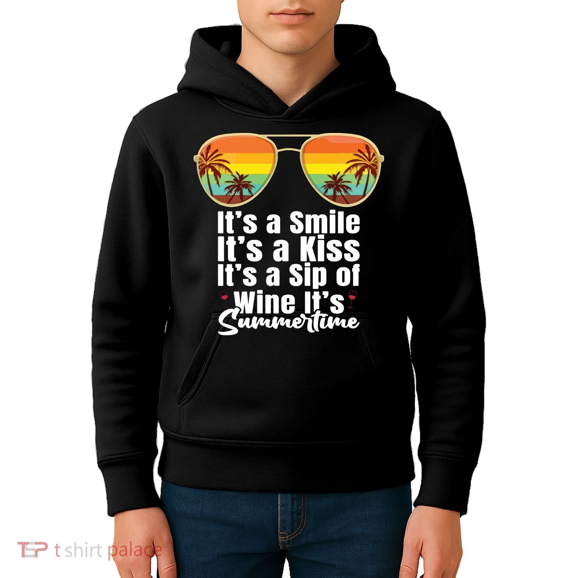 Its A Smile Its A Kiss Its A Sip Of Wine Its Summertime Kids Hoodie